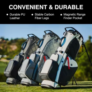 Multi Color Custom PU Leather Golf Stand Bag Collection, Lightweight 14 Divider Golf Carry Bag with Carbon Fiber Support Legs, Magnetic Range Finder Pocket Luxury Golf Club Bag for Wholesale Custom Logo