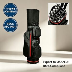 Black Red Accent Luxury Waterproof Fabric Golf Stand Bag with Full Rain Hood, Premium Tour Golf Club Carrier with Multiple Storage Pockets, 14 Way Top Divider Lightweight Golf Bag for Men Tournament Play