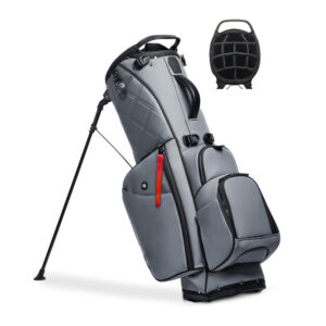 Light Grey Premium PU Leather Golf Stand Bag for Men & Women, Lightweight 14-Way Divider Golf Club Holder with Stable Carbon Fiber Legs, Luxury Custom Leather Golf Carry Bag for Walking Golf & Tournament Play