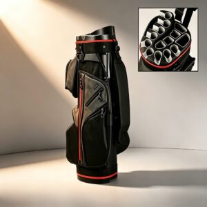 Premium Lightweight Waterproof Fabric Golf Stand Bag with 14-Way Club Divider, Black Red Sport Trim Tour Golf Club Carrier, Comfort Padded Shoulder Strap Golf Bag for Amateur & Pro Male Golfers