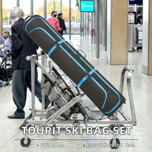 Black Blue Expandable Wheeled Snowboard Travel Bag, Foldable Rolling Padded Snowboard Bag, Waterproof Snowboard Equipment Bag for Air Travel Ski Trips