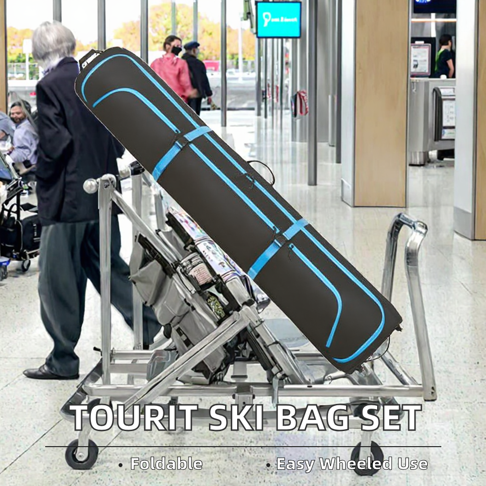 Black Blue Expandable Wheeled Snowboard Travel Bag, Foldable Rolling Padded Snowboard Bag, Waterproof Snowboard Equipment Bag for Air Travel Ski Trips