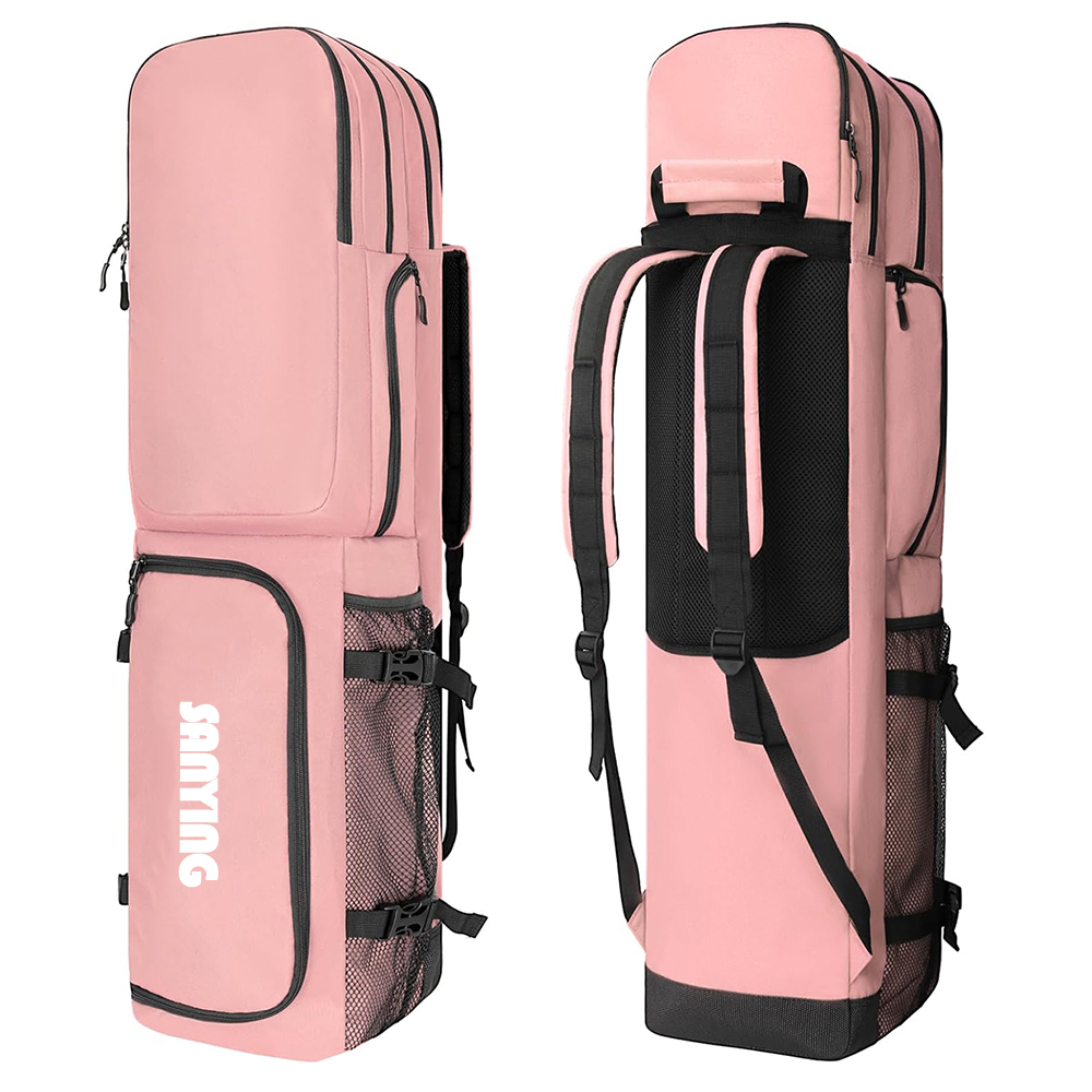 Pink field hockey backpack with adjustable straps, custom color field hockey stick bag for youth and adult hockey players