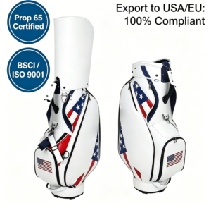 USA Flag Pattern PU Leather Golf Tour Bag, Custom Logo Print Fashion Large Capacity Golf Cart Bag, Durable Waterproof Golf Club Carrier, BSCI ISO9001 Prop65 Certified for USA & EU Wholesale Export