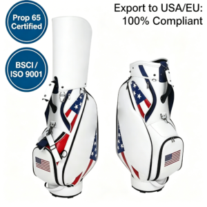 USA Flag Pattern PU Leather Golf Tour Bag, Custom Logo Print Fashion Large Capacity Golf Cart Bag, Durable Waterproof Golf Club Carrier, BSCI ISO9001 Prop65 Certified for USA & EU Wholesale Export