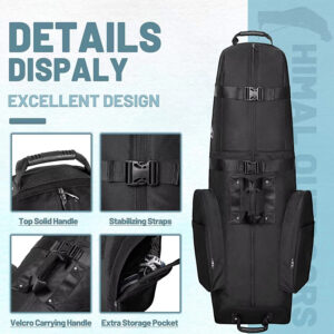 Black Waterproof Padded Foldable Wheeled Golf Travel Bag for Airlines, Lightweight Oxford Golf Club Travel Cover with Multi Carry Handles & Separate Shoe Storage Pocket, Custom Logo Golf Flight Bag for Men Golfers