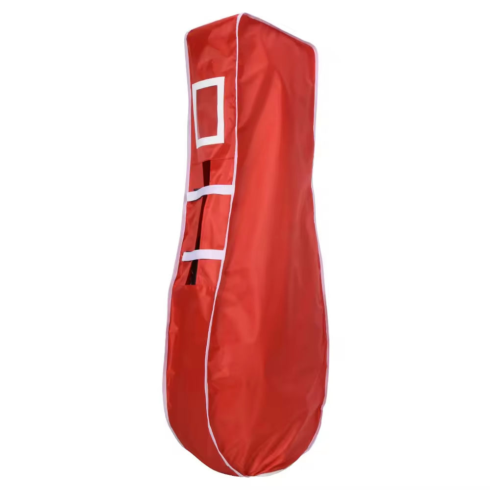 Red Waterproof Golf Bag Rain Cover, PVC Rainproof Dustproof Zippered Golf Travel Protector Cover with ID Card Window, Portable Foldable Golf Club Protection Cover for Golf Course & Travel