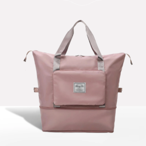 Blush Pink Foldable Carry On Travel Bag for Women, Water Resistant Nylon Expandable Weekender Tote with Separate Shoe Compartment, Lightweight Overnight Handbag for Gym & Short Trip