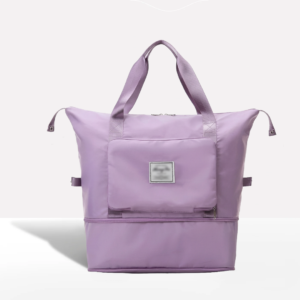 Lavender Purple Foldable Carry On Weekender Bag, Waterproof Nylon Expandable Travel Tote with Shoe Pocket, Portable Hand Luggage for Ladies Weekend Getaway & Camping