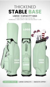 Mint Green Waterproof PU Leather Custom Golf Cart Bag for Men & Women, Lightweight Designer Golf Club Bag with Thickened Stable Base, Large Capacity Holds 14 Golf Clubs, Splash-Proof Custom Logo Golf Carry Bag