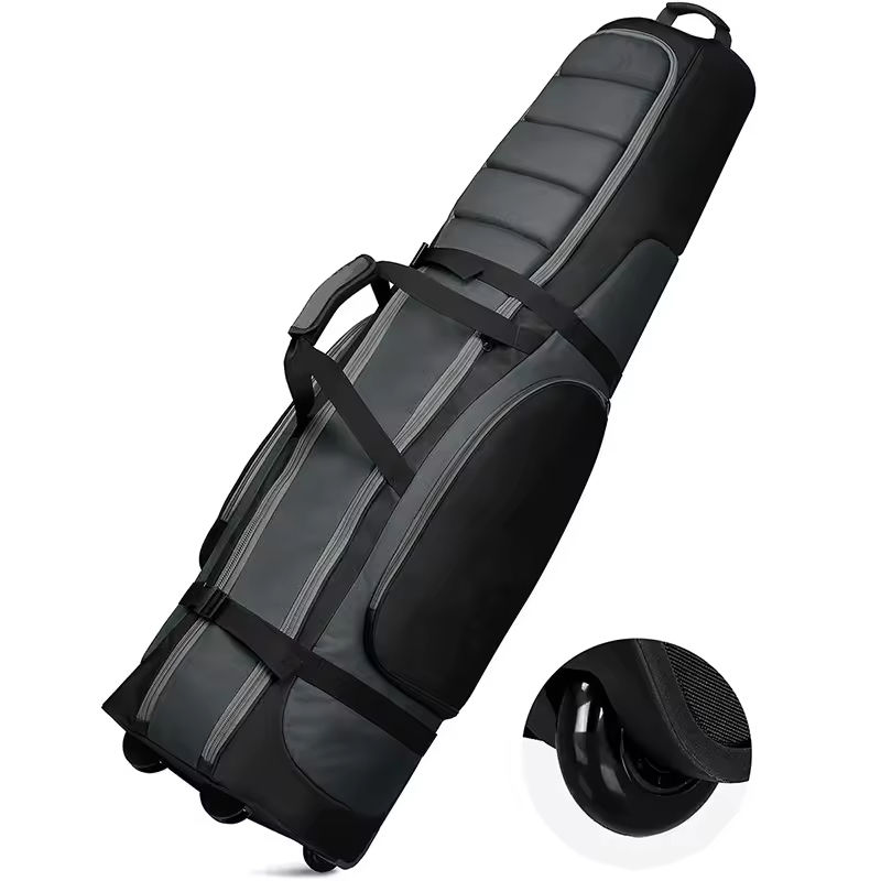 Grey Black Waterproof Heavy Duty Golf Travel Bag with Built-in Rolling Wheels, Custom Logo Airline Approved Golf Club Protective Cover for Wholesale Amateur & Pro Golfers