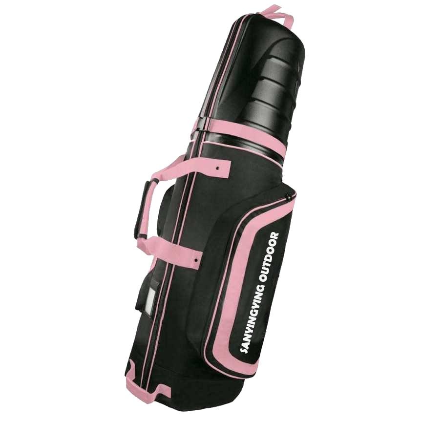 Black Pink Accent Hard Shell Golf Travel Case Waterproof Oxford Fabric, Airline Approved Customizable Hard Golf Travel Bag for Female Golfers Flight Golf Trips