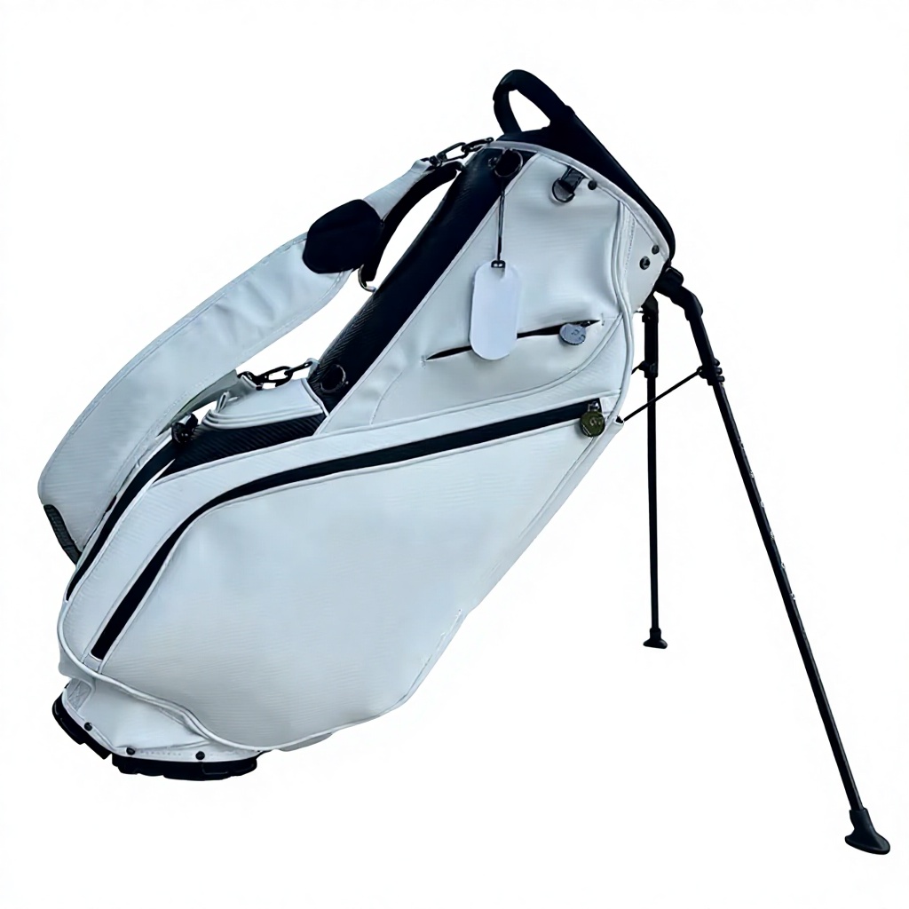 White Black Two-Tone Luxury Korea Golf Stand Bag, Waterproof PU Leather Lightweight Golf Carry Bag, Custom Logo 5/14 Ways Club Divider Golf Bag for Walking Golf & Tournaments