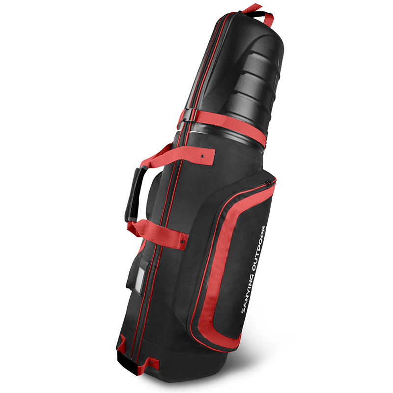 Black Red Trim Heavy Duty Hard Top Golf Travel Bag Waterproof Hard Shell Luggage, Custom Logo Wheeled Golf Flight Case for Men Pro Golfers Cross Country Travel