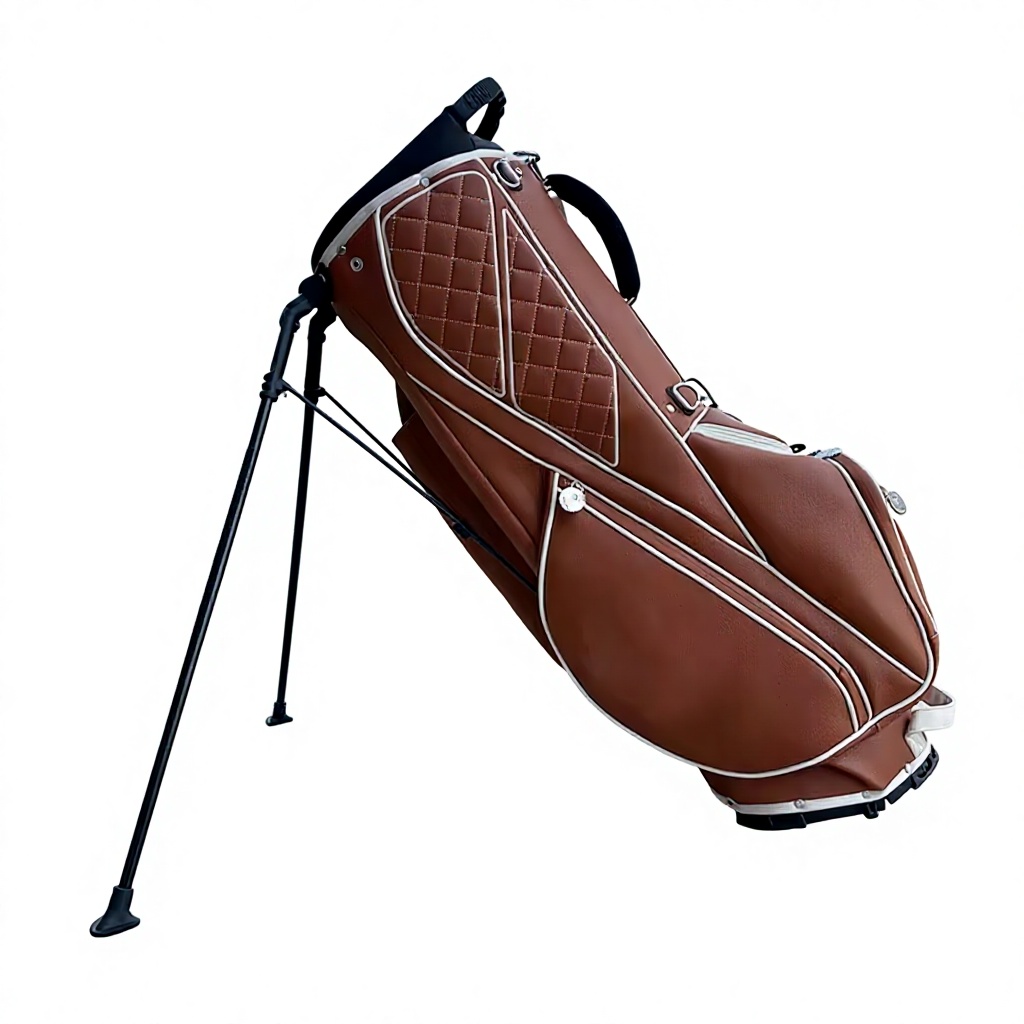Brown Quilted Waterproof PU Leather Korea Golf Stand Bag, Fashion Customizable Golf Club Carry Bag with Stable Stand Legs, Multi-Pocket Storage Golf Bag for Amateur & Pro Golfers