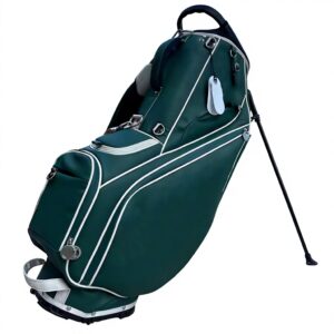 Dark Green White Piping Waterproof PU Leather Golf Stand Bag, Luxury Korea Style Golf Carry Bag with Stable Support Legs, Customizable 5/14 Way Divider Golf Club Bag for Men & Women Golfers