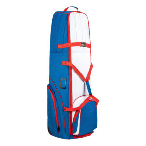 Blue White Red Custom 1680D Nylon Foldable Padded Golf Travel Bag, Lightweight Wheeled Golf Club Travel Case with 3 Large Storage Pockets for Golfers Airline Check-in