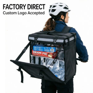 Waterproof Thermal Insulated Food Delivery Backpack, Open Front Loading Cooler Bag for Pizza & Lunch, Custom Logo Accepted Bike Motorcycle Delivery Bag for Food Courier & Catering Business
