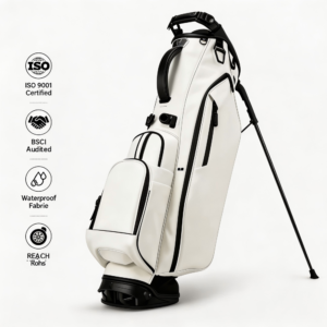 Solid White Lightweight Golf Stand Bag, Waterproof PU Golf Carry Bag for Men and Women, ISO9001 BSCI REACH RoHS Certified Custom Golf Club Bag with Insulated Beverage Pocket