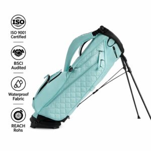 Light Blue PU Quilted Golf Stand Bag, diamond stitch golf bag with magnetic buckle, waterproof premium pu golf carry bag for women golfers, custom OEM logo available