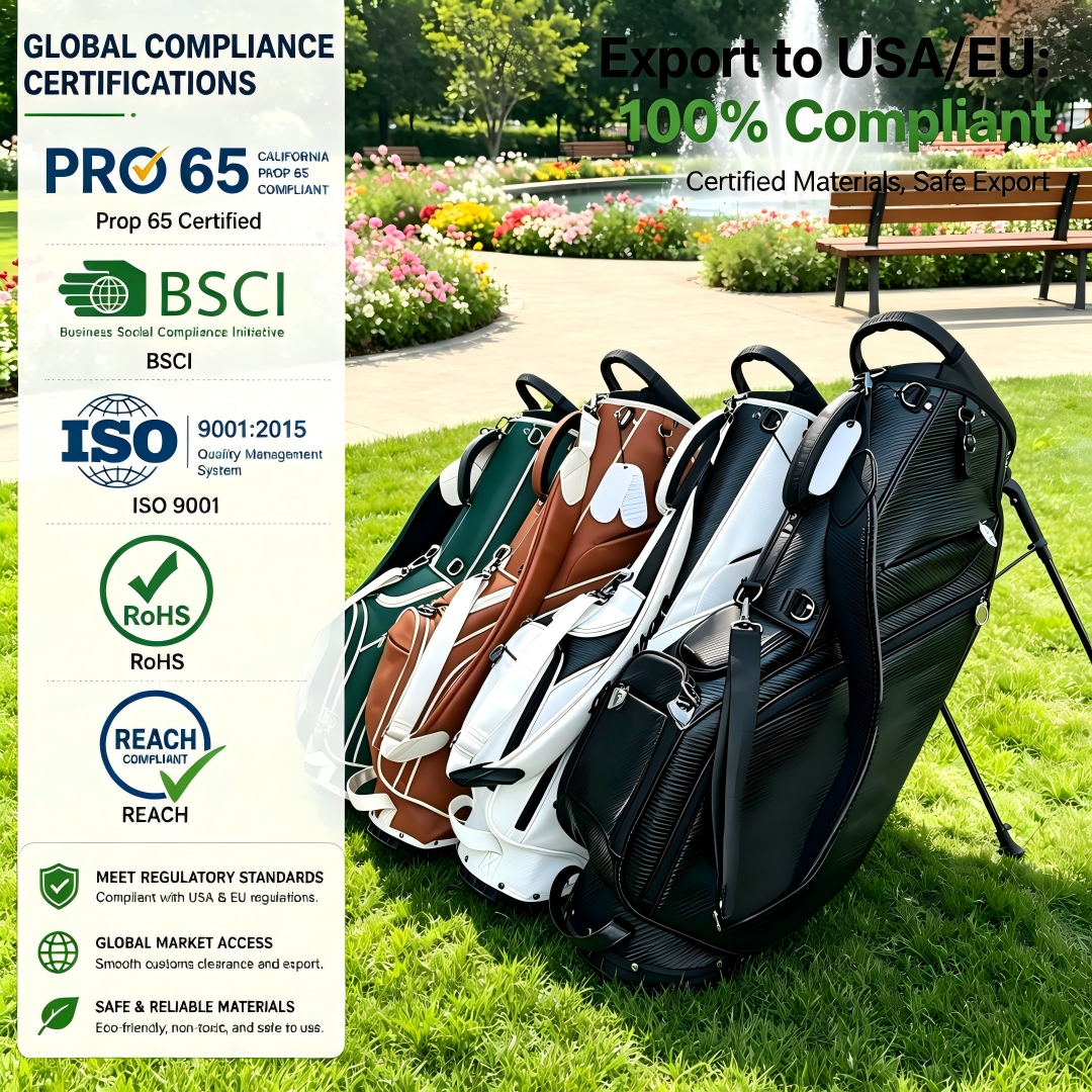 Multicolor Options Korea Style PU Leather Golf Stand Bag Collection, Waterproof Customizable Golf Carry Bag, 5/14 Ways Divider Golf Bag BSCI ISO Prop65 Certified for USA & EU Wholesale Export