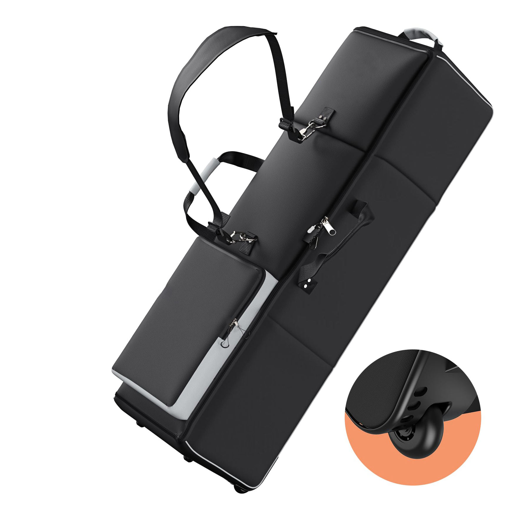 Black White Trim 1680D Oxford Foldable Golf Travel Case with Smooth Rolling Wheels, Ultra Thick Padded Golf Club Travel Bag with Detachable Shoulder Strap for Men & Women Golfers Airline Check-in