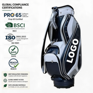 Custom Logo Luxury PU Leather Golf Staff Cart Bag, Waterproof 14 Way Divider Golf Cart Bag, BSCI ISO Prop65 REACH Certified Premium Golf Bag Compliant for USA & EU Wholesale Export