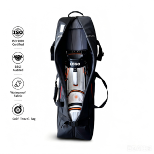 Black 1680D Waterproof Wheeled Golf Travel Cover Open View, Custom Logo Padded Golf Club Travel Bag, ISO9001 BSCI Certified Rolling Golf Luggage for Professional & Amateur Golfers Air Travel