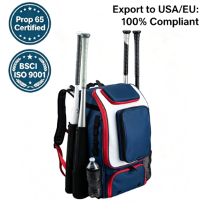 Navy White Custom Logo Baseball Backpack, Waterproof Baseball Bat Carry Backpack, BSCI Certified Sports Storage Bag for Baseball & Softball Players