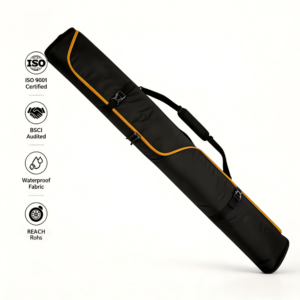 Black Waterproof Padded Snowboard Bag with Gold Trim, Long Snowboard Sleeve with Detachable Shoulder Strap, Outdoor Winter Sports Snowboard Travel Storage Bag