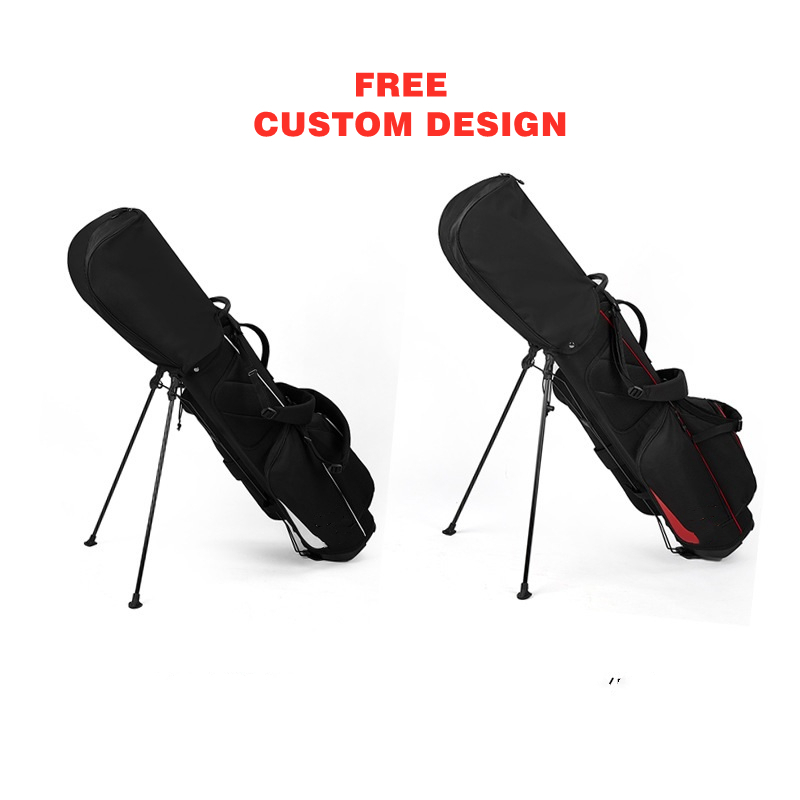 Black Lightweight Portable Golf Sunday Stand Bag for Women, Custom Color Trim Golf Carry Bag with Detachable Rain Hood, Free Custom Design OEM Golf Club Holder for Walking Golf