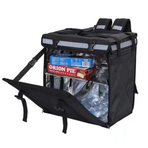 Large Capacity Insulated Thermal Food Delivery Backpack, Black Waterproof Cooler Lunch Bag with Inner Dividers, Leakproof Food Carrier Backpack for Bike, Motorcycle Catering & Picnic Use