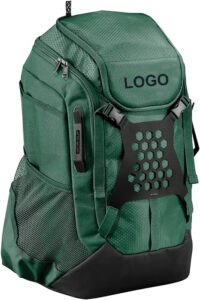 Dark Green Baseball Bat Backpack, Heavy Duty Textured Fabric Softball Gear Bag, Multi Pockets Baseball Equipment Backpack Customizable for Sports Teams