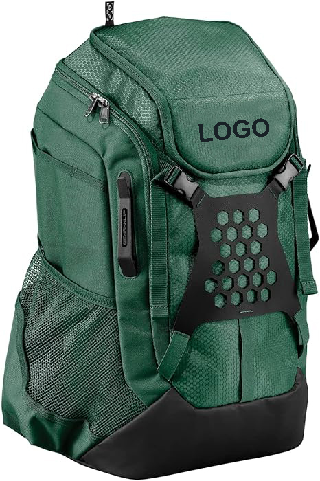 Dark Green Baseball Bat Backpack, Heavy Duty Textured Fabric Softball Gear Bag, Multi Pockets Baseball Equipment Backpack Customizable for Sports Teams