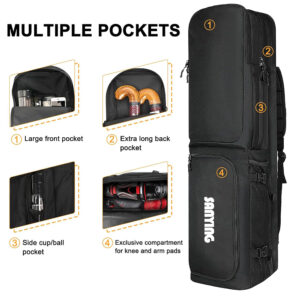 Multi-pocket field hockey stick backpack, separate compartments for pads, shoes and accessories, large capacity ice & field hockey gear bag