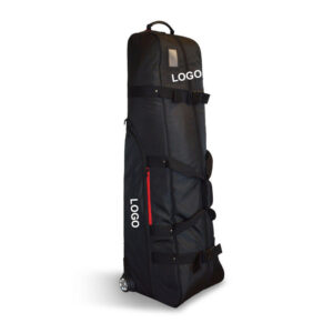Black 1680D Heavy Duty Wheeled Golf Travel Bag, Zippered Golf Club Protective Travel Cover with Adjustable Straps, Customizable Logo Golf Equipment Carrier for Tournament Travel