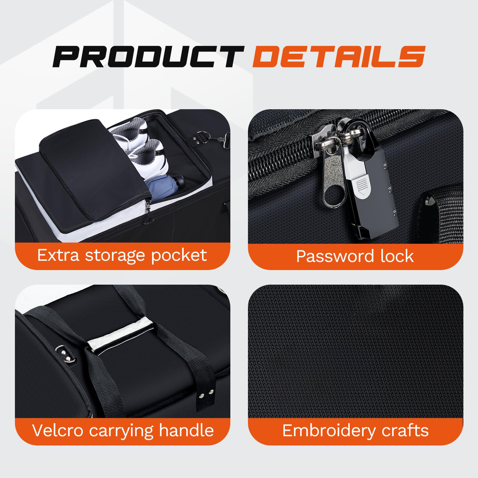 1680D Oxford Ultra Thick Wheeled Golf Travel Bag Product Details, Foldable Airline Golf Club Travel Case with Separate Shoe Pocket, TSA Password Lock & Comfort Velcro Carry Handles