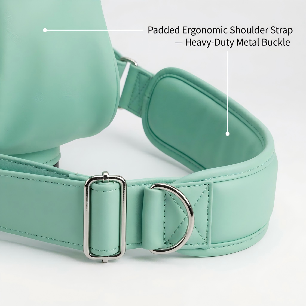 Padded Ergonomic Shoulder Strap Detail, Lightweight Waterproof PU Leather Custom Golf Cart Bag, Designer Golf Club Bag with Heavy-Duty Metal Hardware for Men & Women Golfers