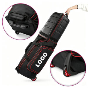 Black Red Trim Hardshell Waterproof Wheeled Golf Travel Bag for Airlines, Custom Logo Hard Top Golf Club Travel Case with Shockproof Rigid Shell, Rolling Golf Flight Carrier for Men Golfers Tournament Air Travel