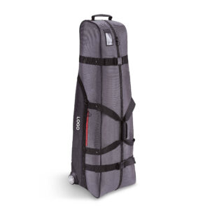 Grey 1680D Fabric Wheeled Golf Travel Cover, Custom Print Rolling Golf Club Travel Bag with External Accessory Pocket, Portable Golf Luggage for Men & Women Golfers