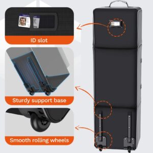 Back View Foldable Golf Travel Bag for Airlines, 1680D Oxford Ultra Thick Padded Golf Club Travel Cover with ID Card Window, Sturdy Support Base & Wear Resistant Rolling Wheels for Tournament Travel
