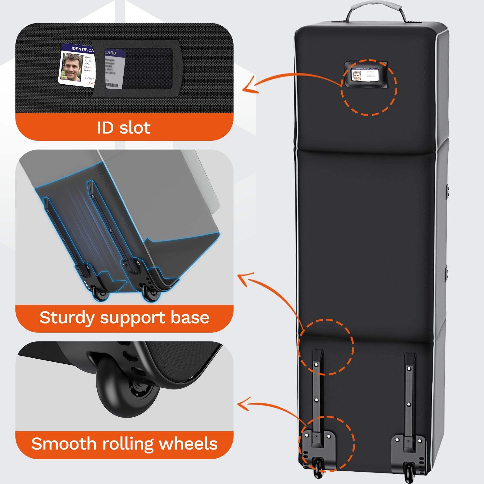 Back View Foldable Golf Travel Bag for Airlines, 1680D Oxford Ultra Thick Padded Golf Club Travel Cover with ID Card Window, Sturdy Support Base & Wear Resistant Rolling Wheels for Tournament Travel
