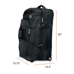 32 Inch Black Unisex Soft Sided Wheeled Duffle Bag Size Diagram, Expandable Oxford Rolling Travel Tote Luggage Suitcase for Cross-Country & Air Travel