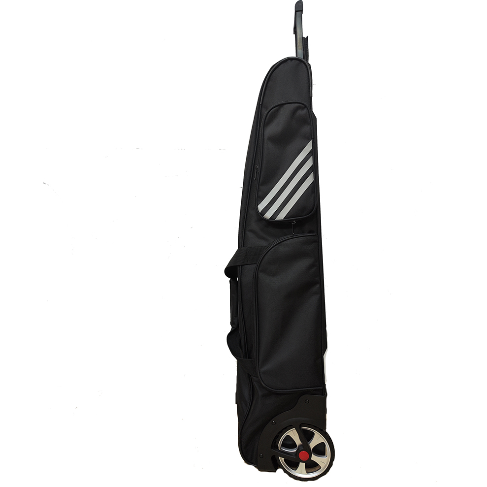 Black Wheeled Fencing Sport Equipment Bag Side View, Oxford Fabric Rolling Fencing Sword Travel Bag with Reinforced Wheels for Fencing Club Training & Tournament