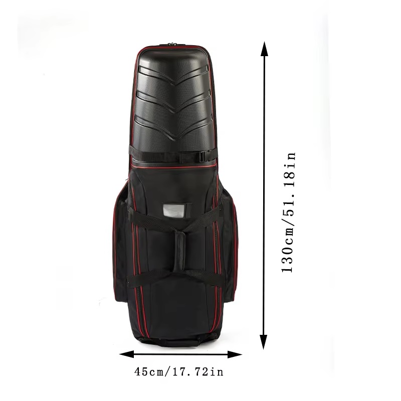 130cm Black Hardshell Waterproof Golf Travel Bag Size Diagram, Customizable Hard Shell Wheeled Golf Club Travel Case, Large Capacity Protective Golf Equipment Bag for Airline Check-in