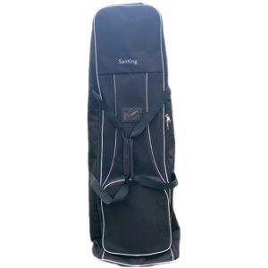 Black White Piping Polyester Wheeled Golf Flight Bag for Air Travel, Portable Foldable Golf Club Travel Jacket with Detachable Shoulder Strap, Lightweight Golf Airplane Storage Bag for Men & Women Golfers