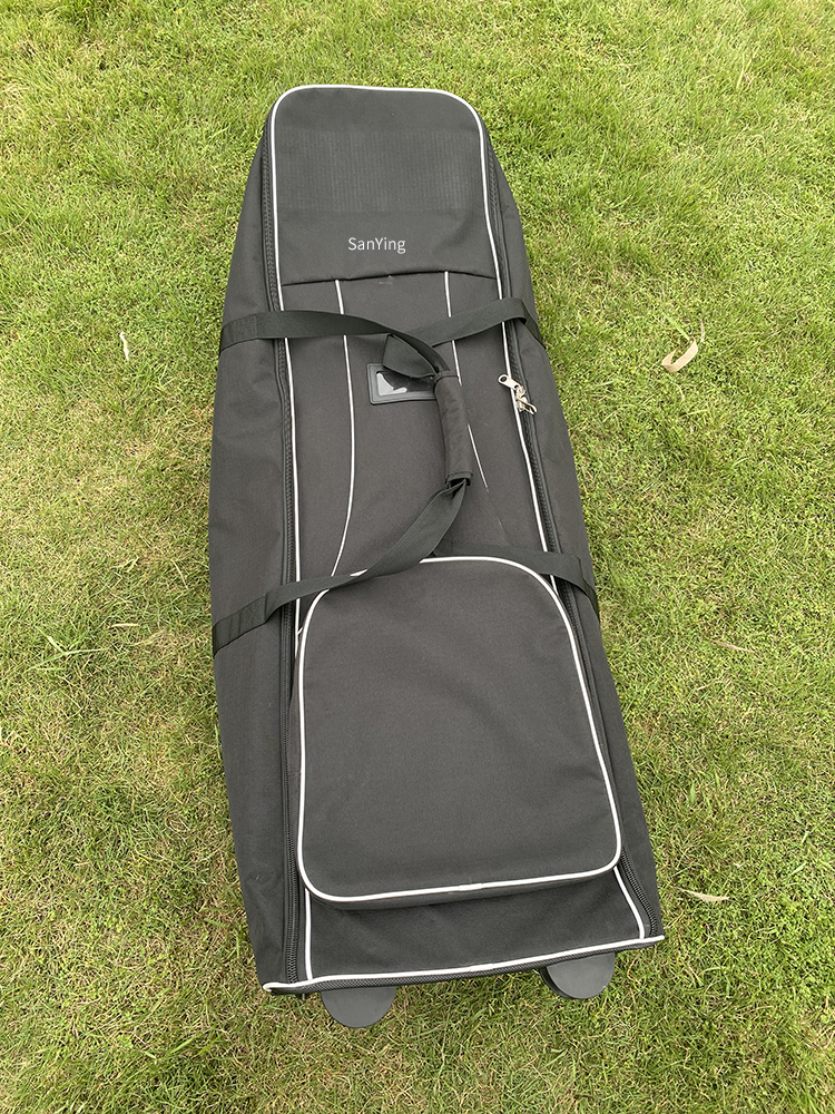 Portable Foldable Polyester Golf Flight Bag with Wheels, Waterproof Golf Club Airplane Travel Jacket, Multi Storage Pocket Wheeled Golf Luggage for Sports Tournament & Golf Vacation
