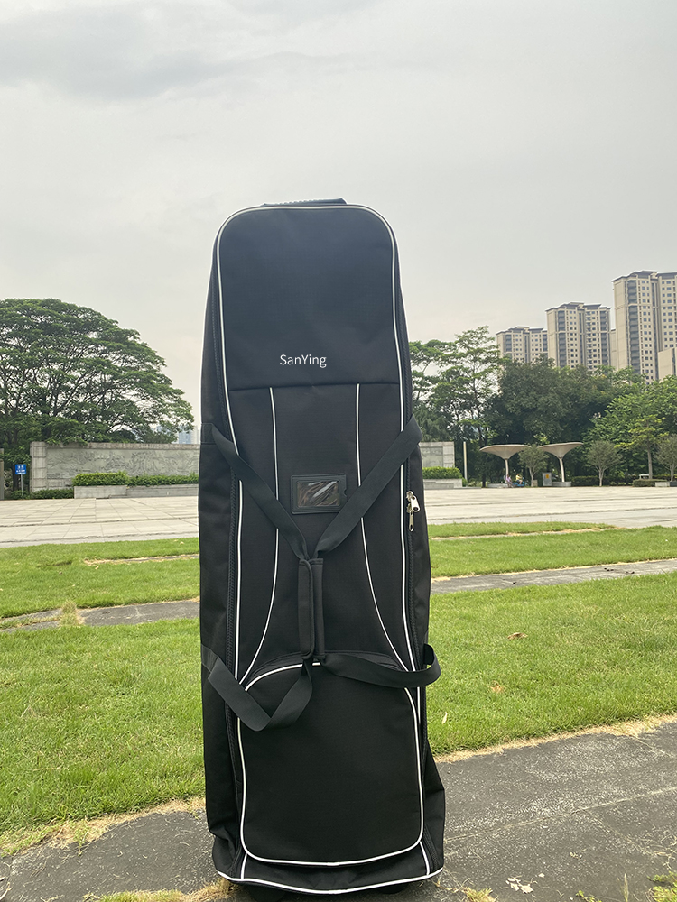 Heavy Duty Polyester Lining Wheeled Golf Flight Bag for Airplane Check-in, Foldable Portable Golf Club Travel Jacket with Compression Straps, All-Purpose Sports Golf Travel Carrier
