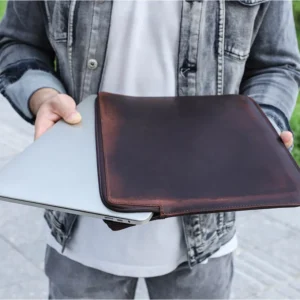 14 Inch Vintage Genuine Leather Laptop Sleeve Crazy Horse Leather Zipper Handheld Protective Case Premium Leather Laptop Bag