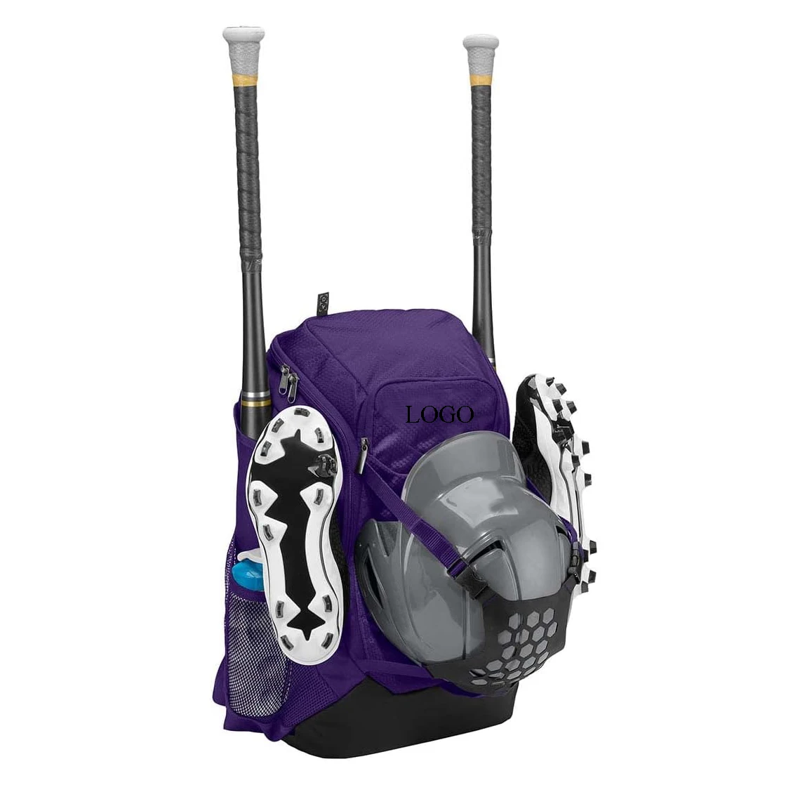 Purple Custom Baseball Team Backpack, External Bat Sleeves & Cleat Storage, Professional Softball Equipment Backpack for Training & Competitions